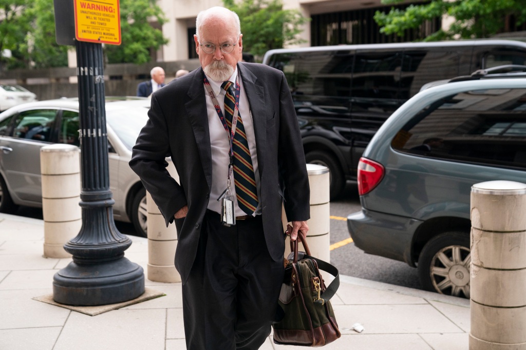 Special Counsel John Durham, the prosecutor appointed to investigate potential government wrongdoing at the start of the Trump-Russia investigation, arrives at the E. Barrett Prettyman Federal Courthouse, Monday, May 16, 2022, in Washington. 